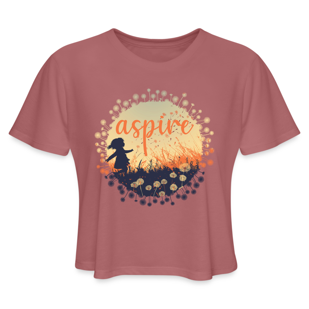 "Aspire" Dandelion Dream Field Women's Crop Top - mauve