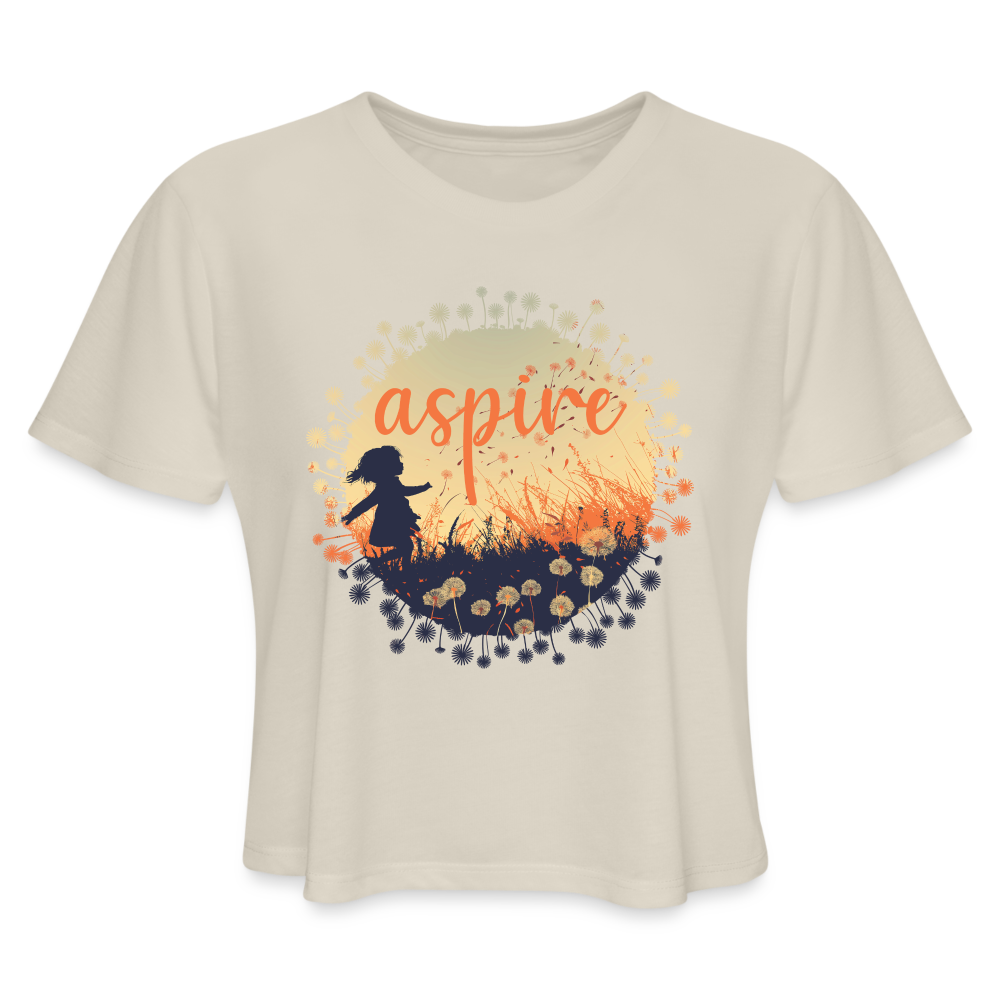 "Aspire" Dandelion Dream Field Women's Crop Top - dust