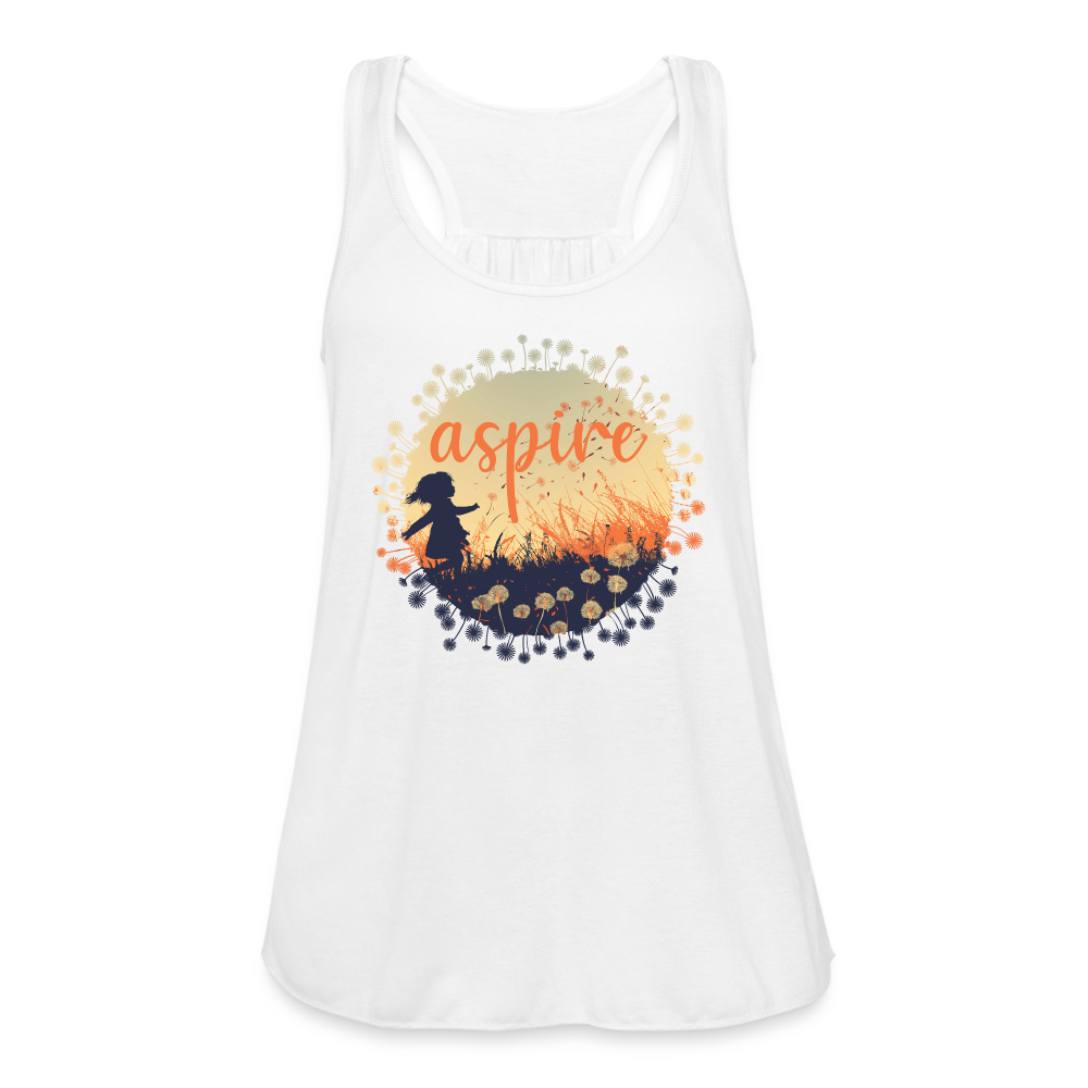 "Aspire" Dandelion Dream Field Women's Flowy Tank Top - white