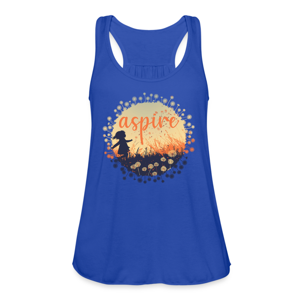 "Aspire" Dandelion Dream Field Women's Flowy Tank Top - royal blue