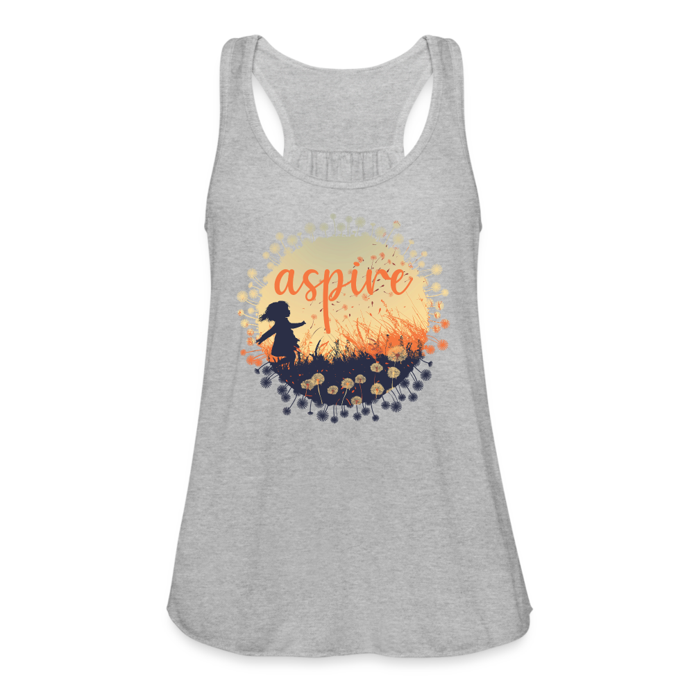 "Aspire" Dandelion Dream Field Women's Flowy Tank Top - heather gray