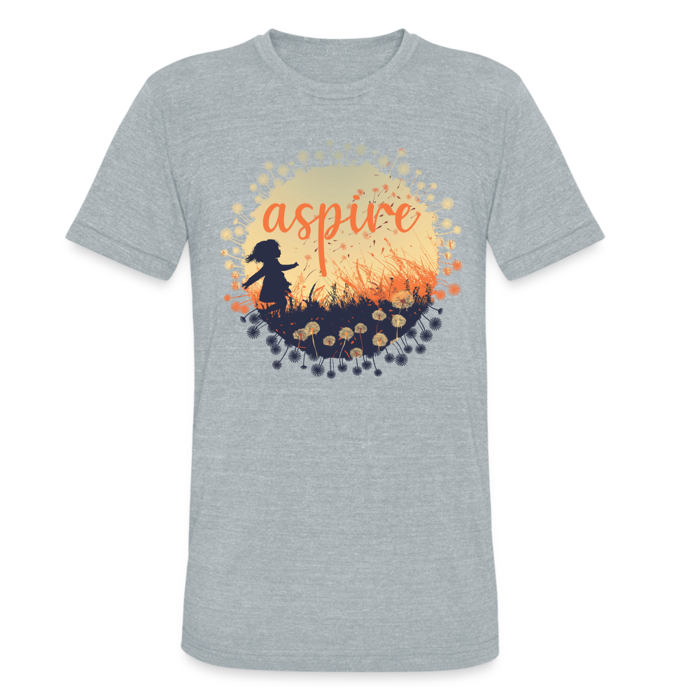 "Aspire" Dandelion Dream Field Unisex Cotton/Poly Tri-Blend T-Shirt - heather grey