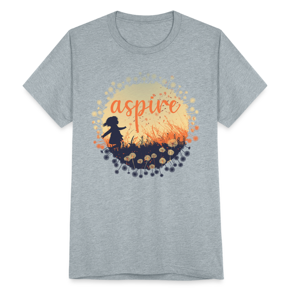 "Aspire" Dandelion Dream Field Unisex Cotton/Poly Tri-Blend T-Shirt - heather grey