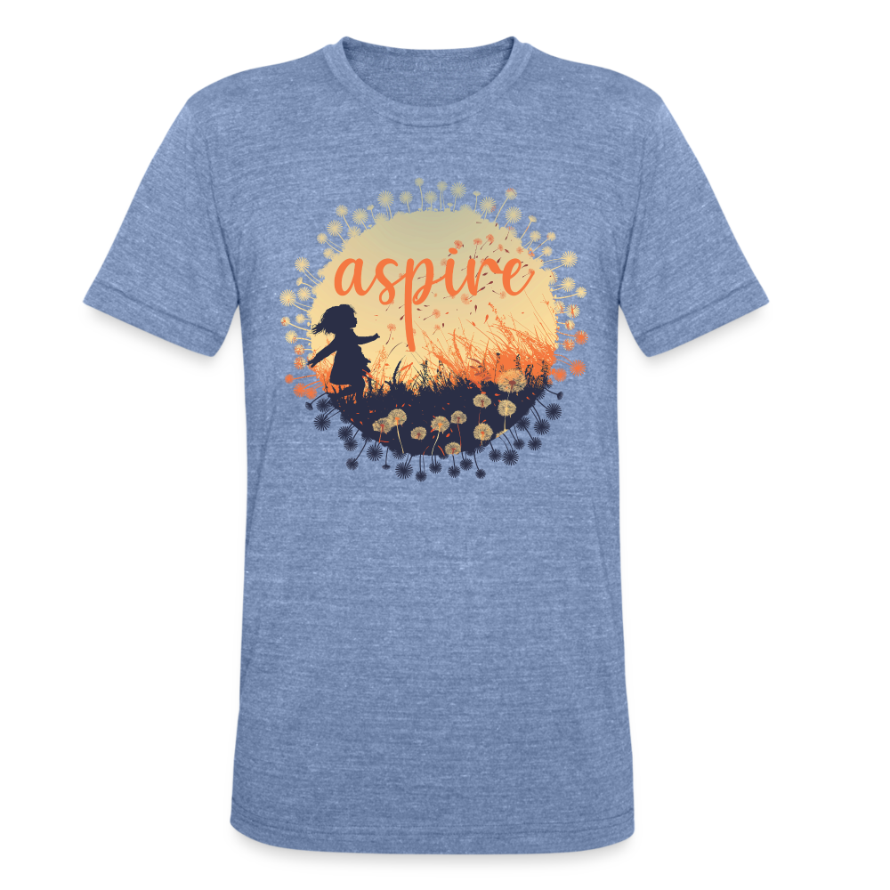 "Aspire" Dandelion Dream Field Unisex Cotton/Poly Tri-Blend T-Shirt - heather blue