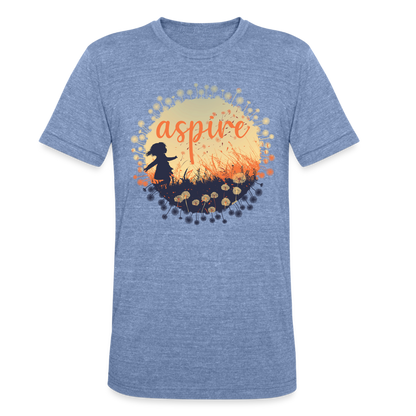 "Aspire" Dandelion Dream Field Unisex Cotton/Poly Tri-Blend T-Shirt - heather blue