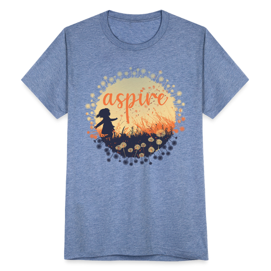 "Aspire" Dandelion Dream Field Unisex Cotton/Poly Tri-Blend T-Shirt - heather blue