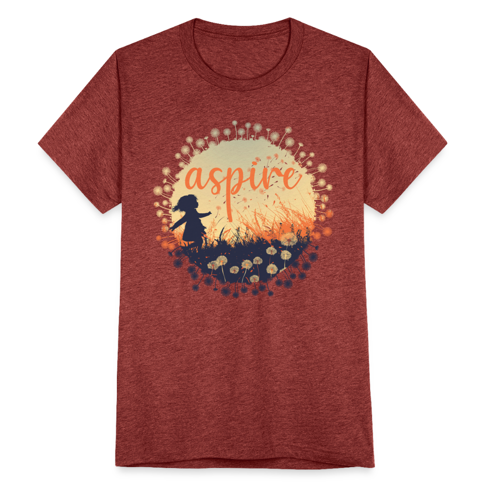 "Aspire" Dandelion Dream Field Unisex Cotton/Poly Tri-Blend T-Shirt - heather cranberry