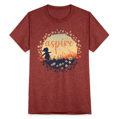 "Aspire" Dandelion Dream Field Unisex Cotton/Poly Tri-Blend T-Shirt - heather cranberry