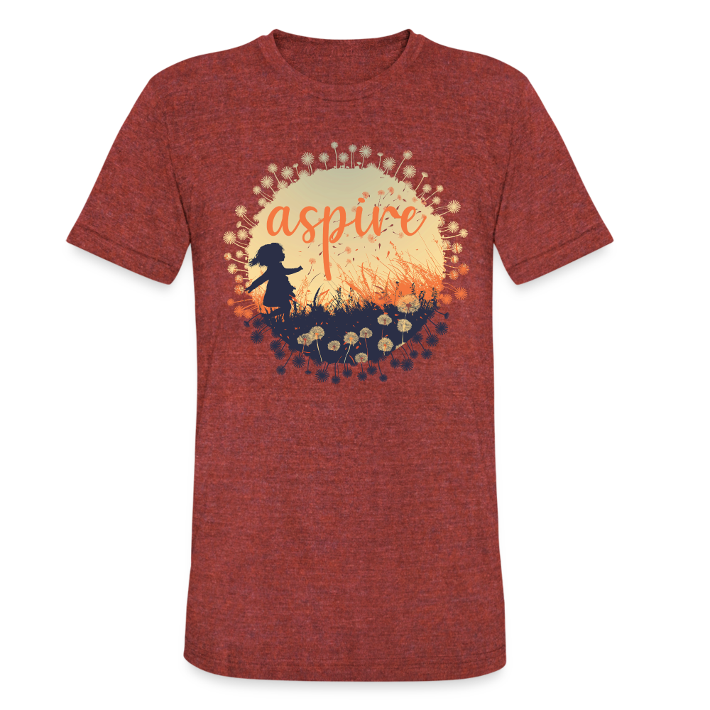 "Aspire" Dandelion Dream Field Unisex Cotton/Poly Tri-Blend T-Shirt - heather cranberry