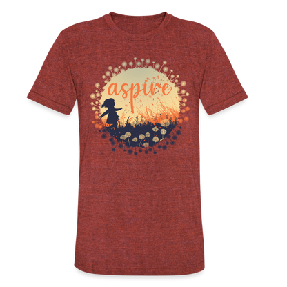 "Aspire" Dandelion Dream Field Unisex Cotton/Poly Tri-Blend T-Shirt - heather cranberry