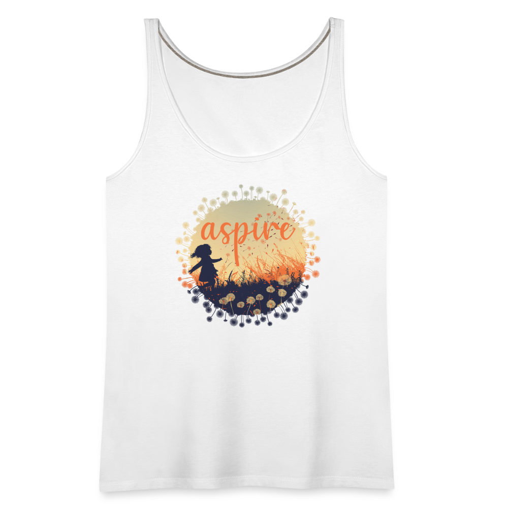 "Aspire" Dandelion Dream Field Women’s Premium Tank Top - white