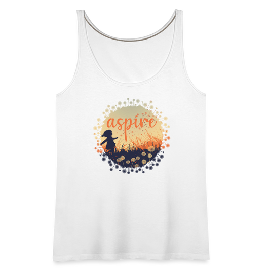 "Aspire" Dandelion Dream Field Women’s Premium Tank Top - white