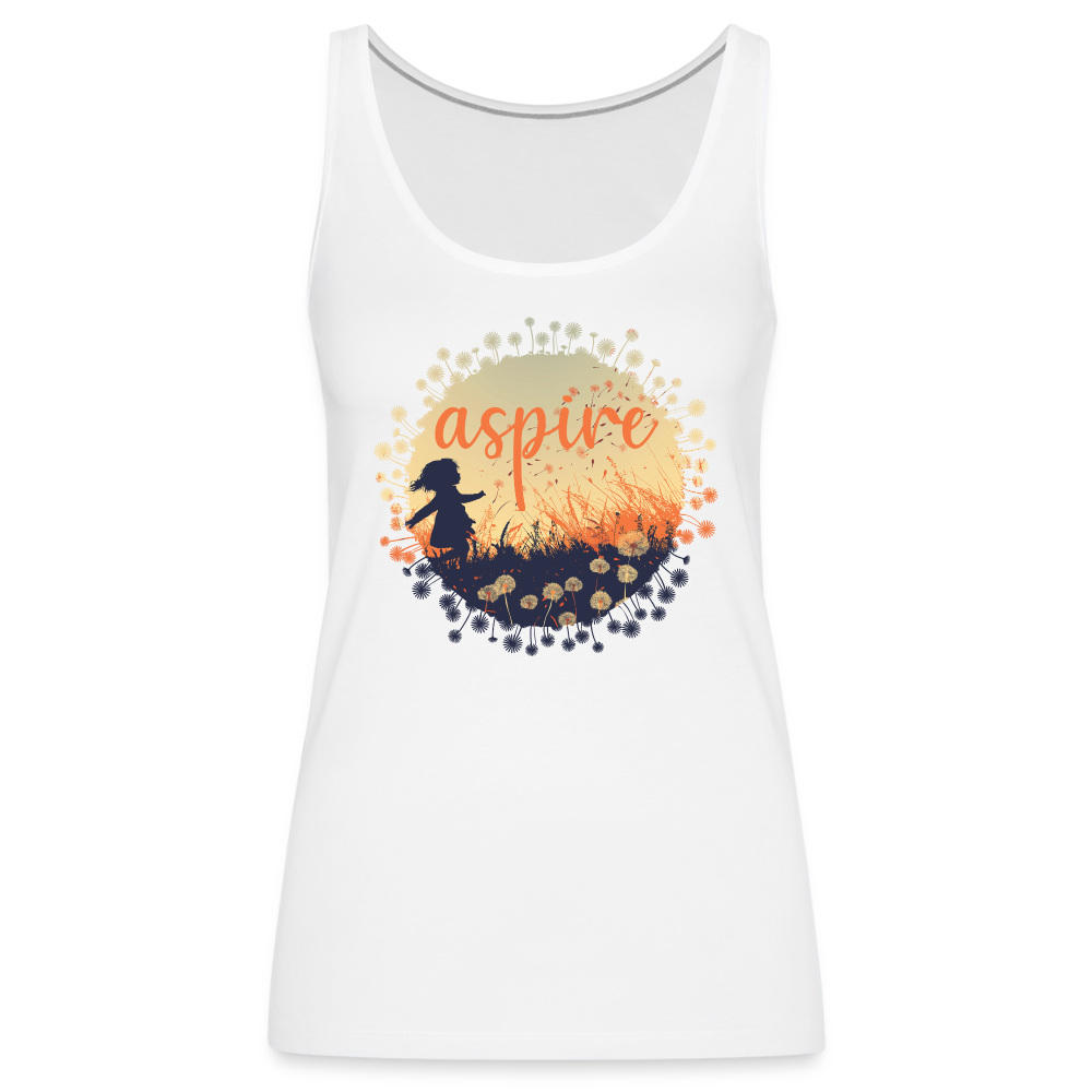 "Aspire" Dandelion Dream Field Women’s Premium Tank Top - white