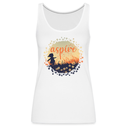 "Aspire" Dandelion Dream Field Women’s Premium Tank Top - white