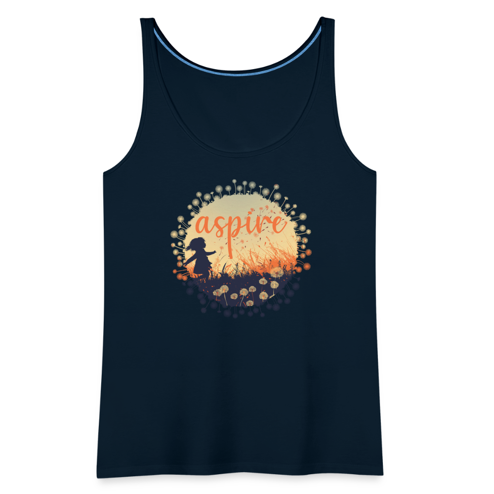 "Aspire" Dandelion Dream Field Women’s Premium Tank Top - deep navy