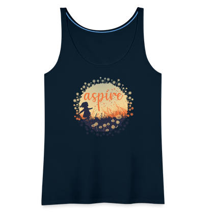 "Aspire" Dandelion Dream Field Women’s Premium Tank Top - deep navy