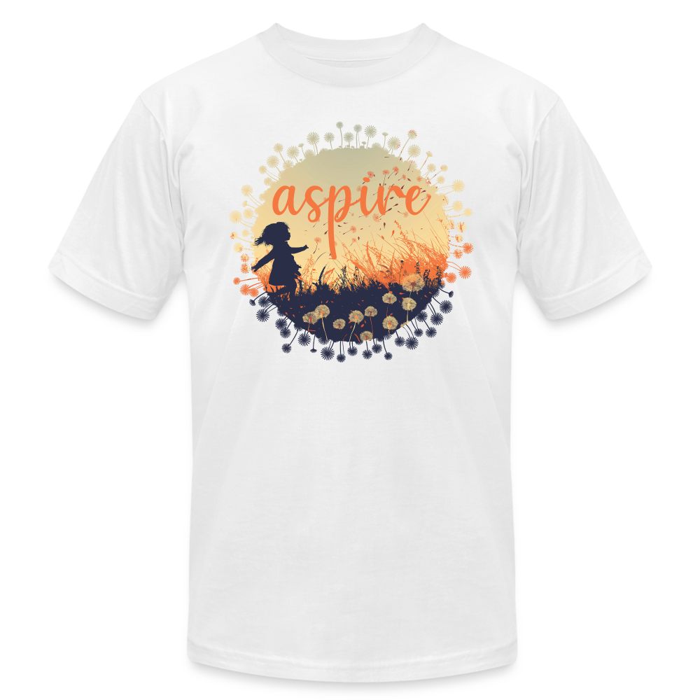 "Aspire" Dandelion Dream Field Unisex Jersey T-Shirt - white