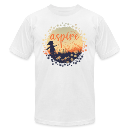 "Aspire" Dandelion Dream Field Unisex Jersey T-Shirt - white