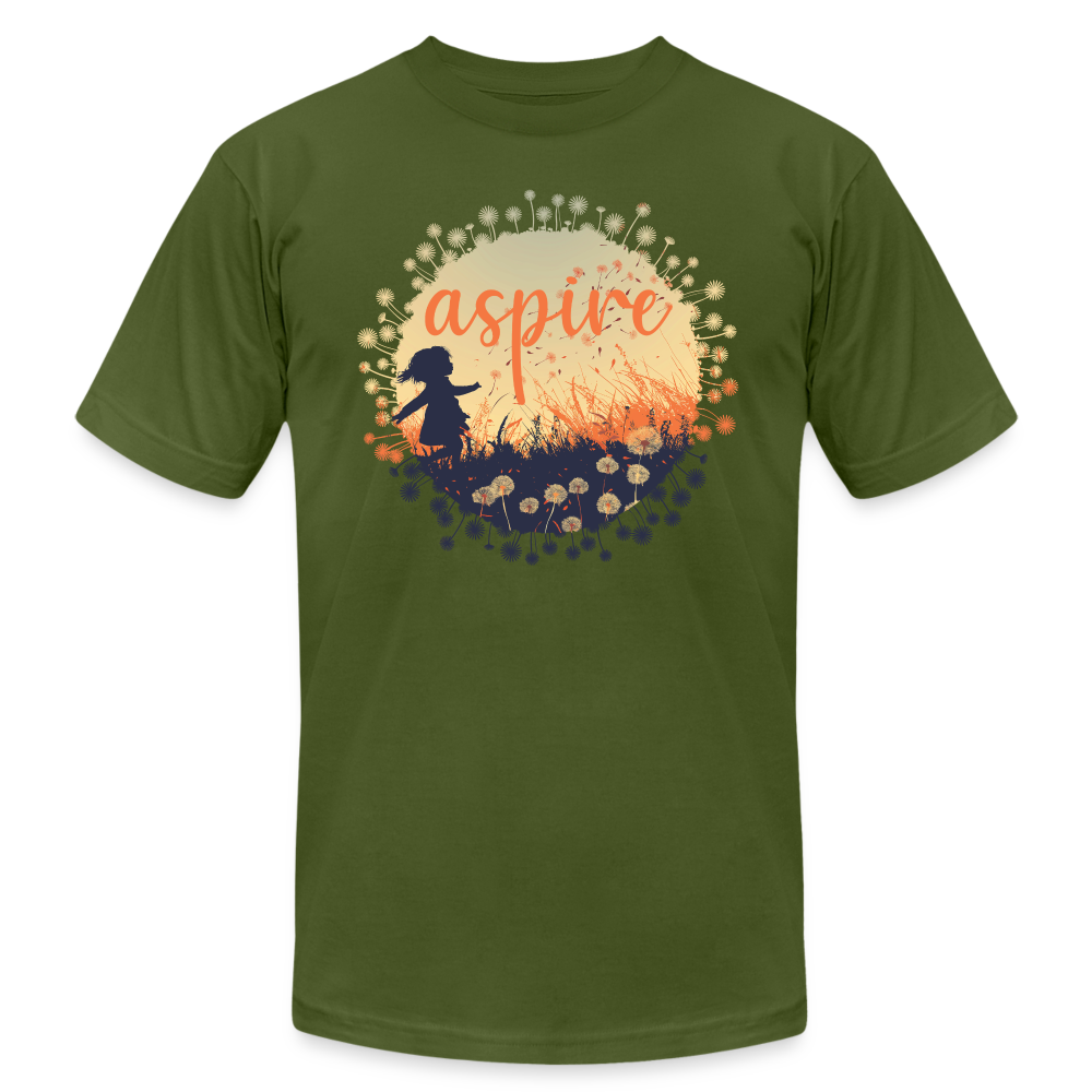 "Aspire" Dandelion Dream Field Unisex Jersey T-Shirt - olive