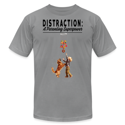 "Distraction: A Parenting Superpower" Unisex Jersey T-Shirt - slate