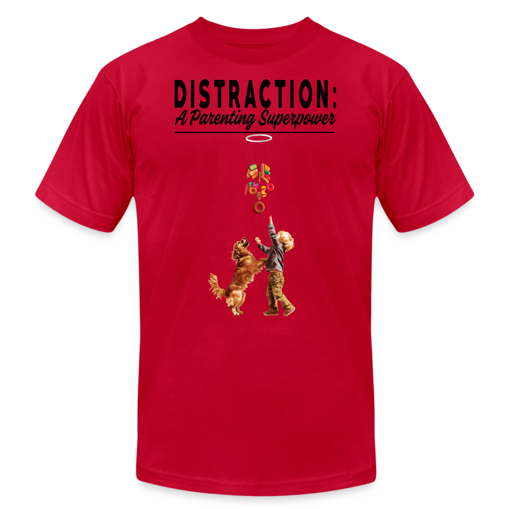 "Distraction: A Parenting Superpower" Unisex Jersey T-Shirt - red