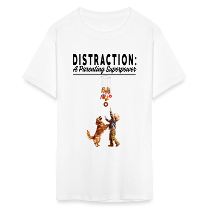 "Distraction: A Parenting Superpower" Unisex Classic T-Shirt - white