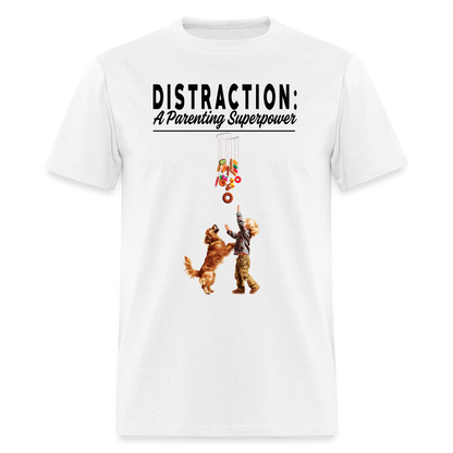 "Distraction: A Parenting Superpower" Unisex Classic T-Shirt - white