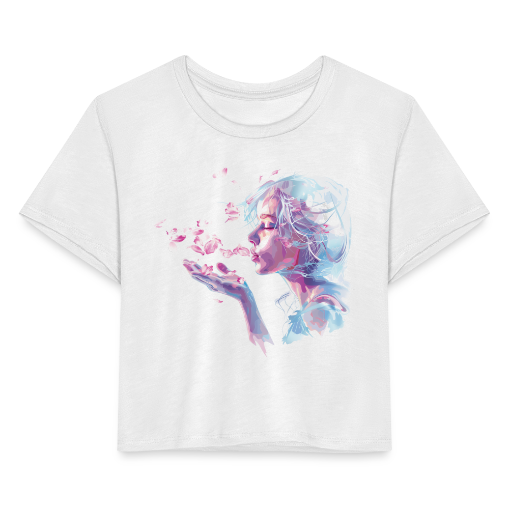 "Crystal" Breath of Rose Pedals Women's Crop Top - white