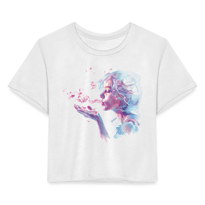 "Crystal" Breath of Rose Pedals Women's Crop Top - white