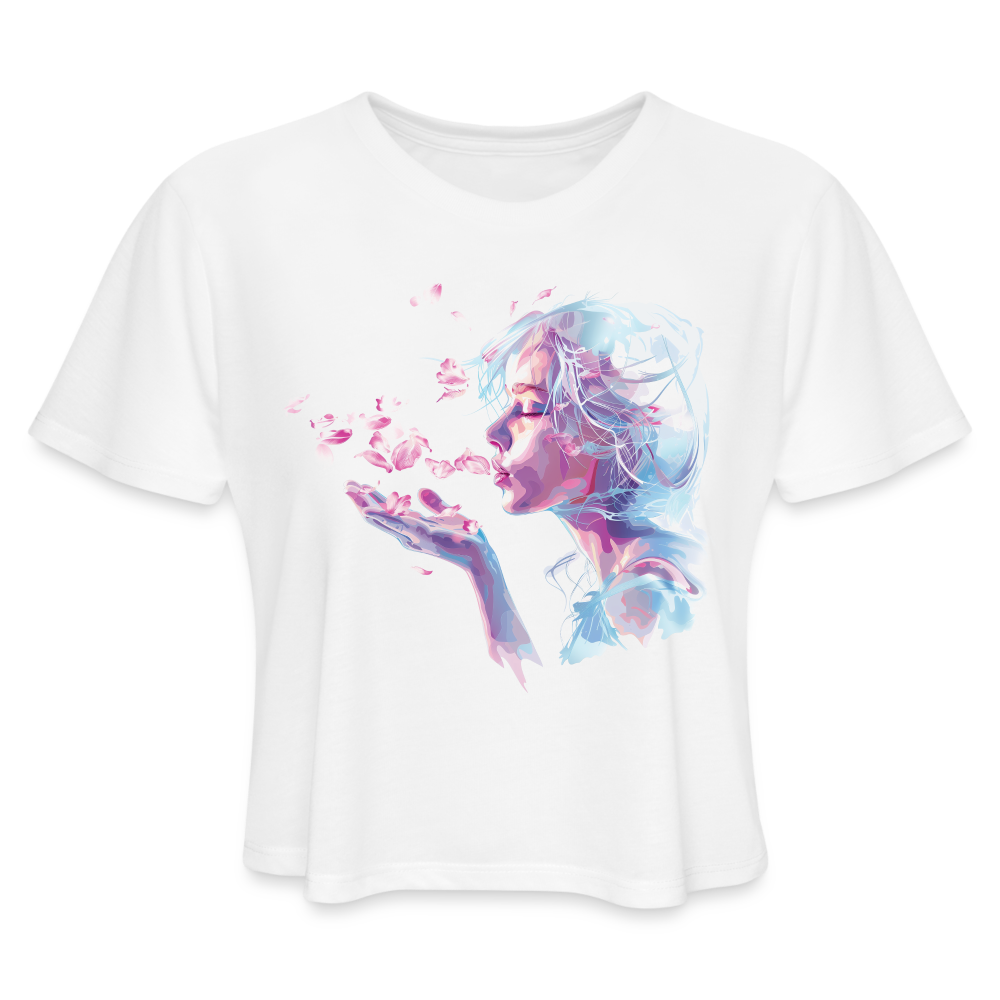 "Crystal" Breath of Rose Pedals Women's Crop Top - white