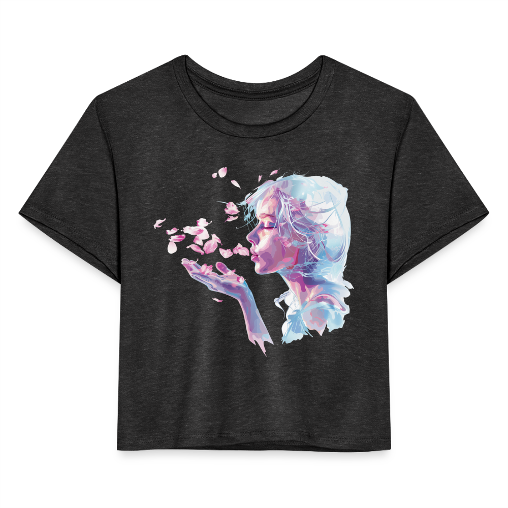 "Crystal" Breath of Rose Pedals Women's Crop Top - deep heather