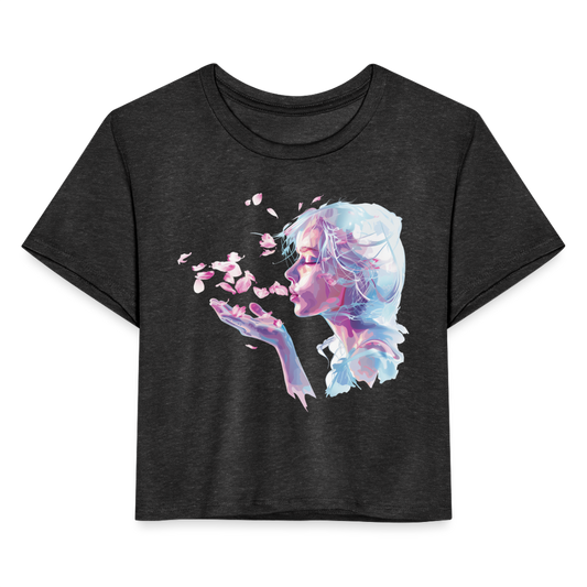 "Crystal" Breath of Rose Pedals Women's Crop Top - deep heather