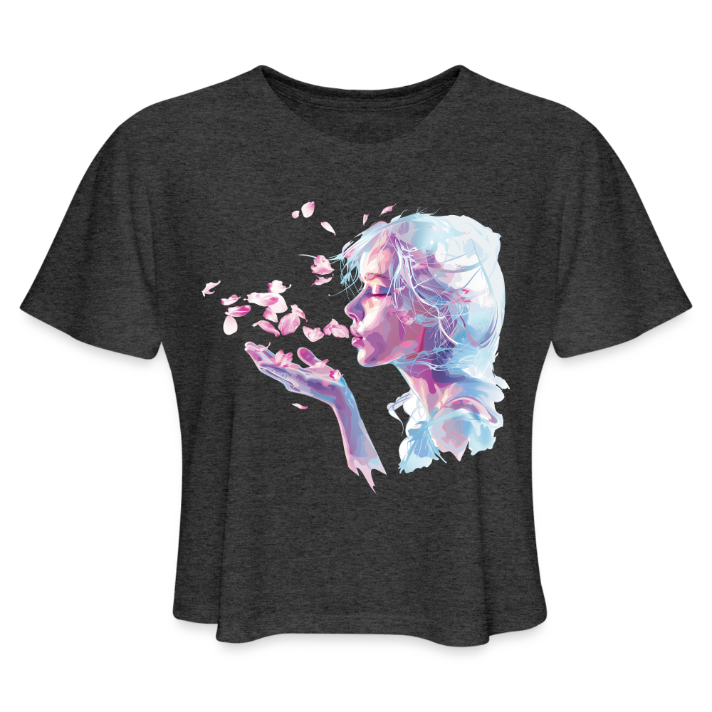 "Crystal" Breath of Rose Pedals Women's Crop Top - deep heather