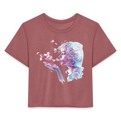 "Crystal" Breath of Rose Pedals Women's Crop Top - mauve