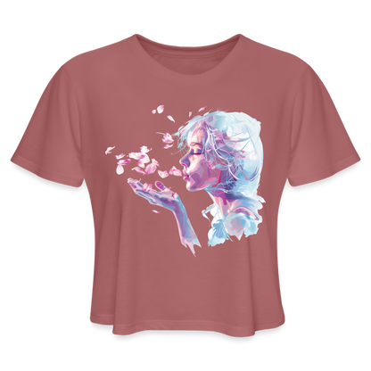 "Crystal" Breath of Rose Pedals Women's Crop Top - mauve