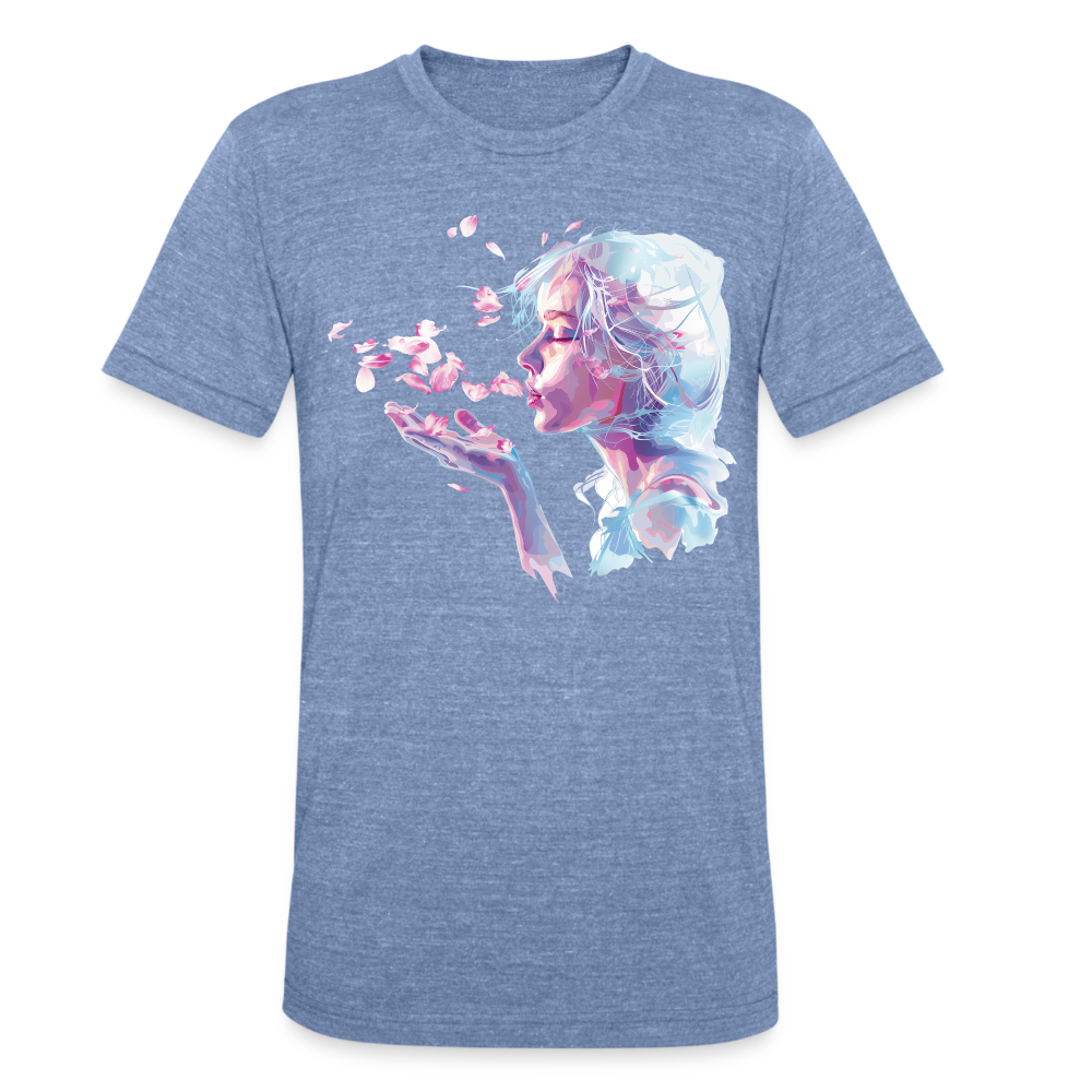 "Crystal" Breath of Rose Pedals Unisex Tri-Blend T-Shirt - heather blue