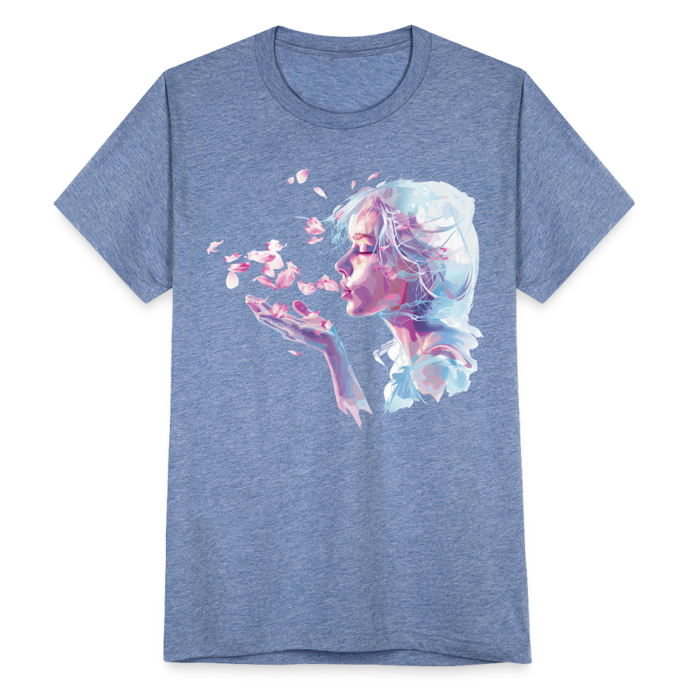 "Crystal" Breath of Rose Pedals Unisex Tri-Blend T-Shirt - heather blue