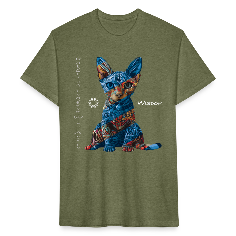 "Empowering Tomorrow With Ancient Wisdom" Egyptian Cat Men's Cotton/Poly Fitted T-Shirt - heather military green