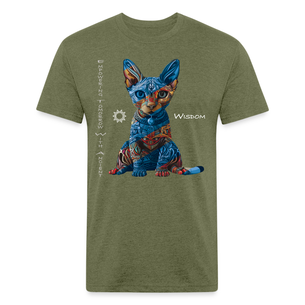 "Empowering Tomorrow With Ancient Wisdom" Egyptian Cat Men's Cotton/Poly Fitted T-Shirt - heather military green