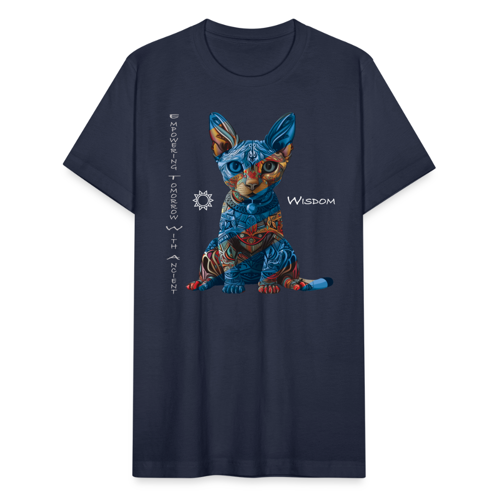 "Empowering Tomorrow With Ancient Wisdom" Egyptian Cat Unisex Jersey T-Shirt - navy