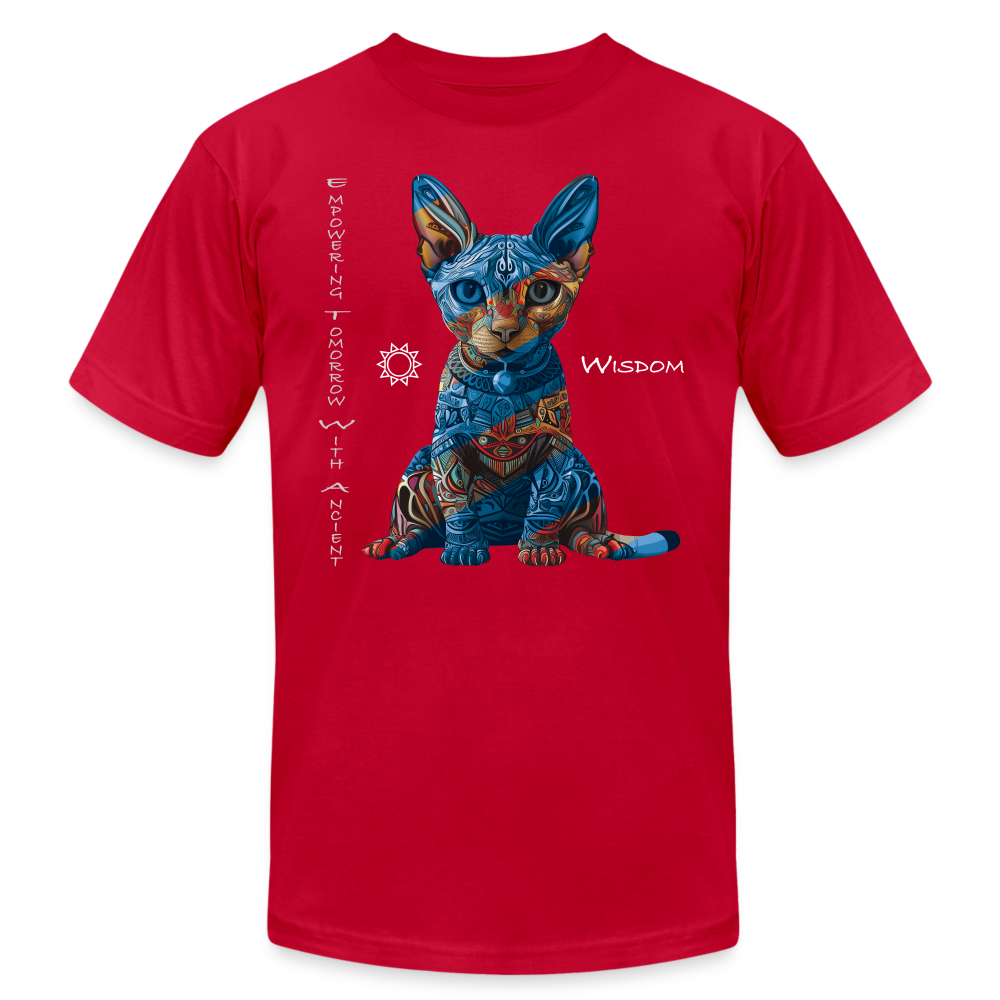 "Empowering Tomorrow With Ancient Wisdom" Egyptian Cat Unisex Jersey T-Shirt - red