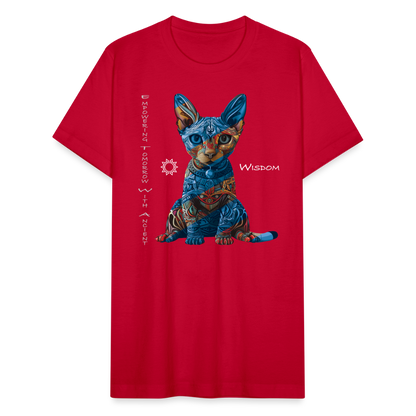 "Empowering Tomorrow With Ancient Wisdom" Egyptian Cat Unisex Jersey T-Shirt - red