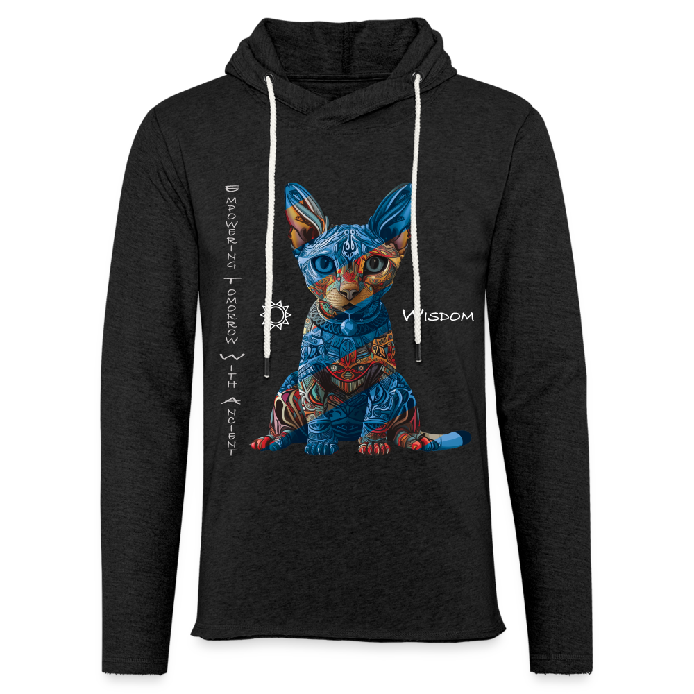 "Empowering Tomorrow With Ancient Wisdom" Egyptian Cat Unisex Lightweight Hoodie - charcoal grey