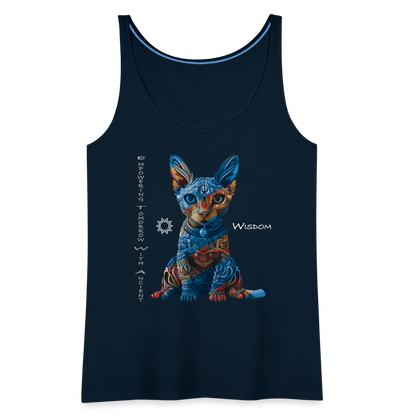 "Empowering Tomorrow With Ancient Wisdom" Egyptian Cat Women's Premium T-Shirt - deep navy