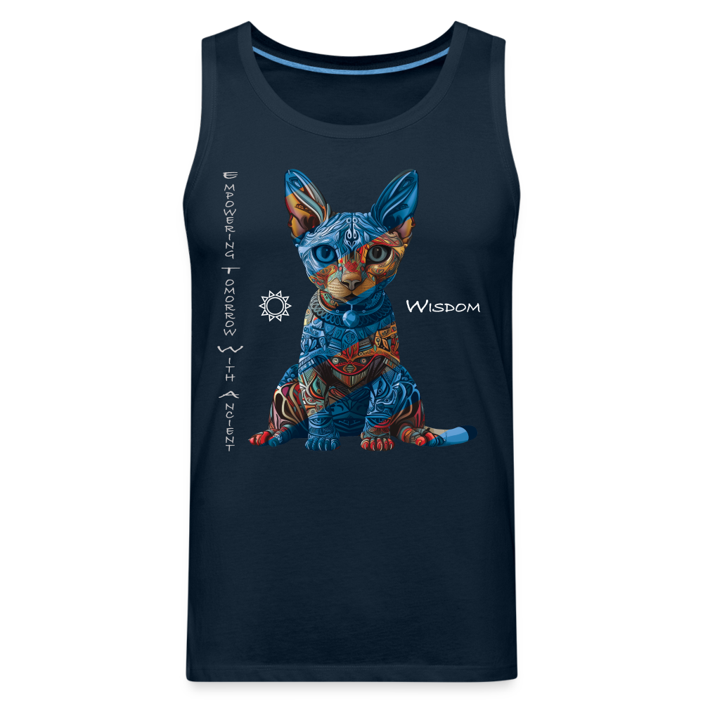 "Empowering Tomorrow With Ancient Wisdom" Egyptian Cat Men's Premium T-Shirt - deep navy