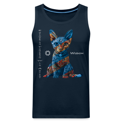 "Empowering Tomorrow With Ancient Wisdom" Egyptian Cat Men's Premium T-Shirt - deep navy