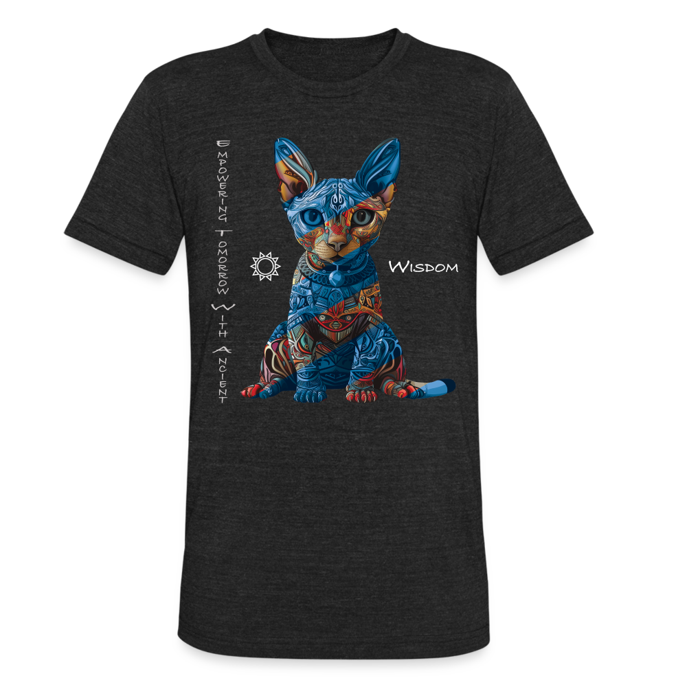 "Empowering Tomorrow With Ancient Wisdom" Egyptian Cat Unisex Tri-Blend T-Shirt - heather black