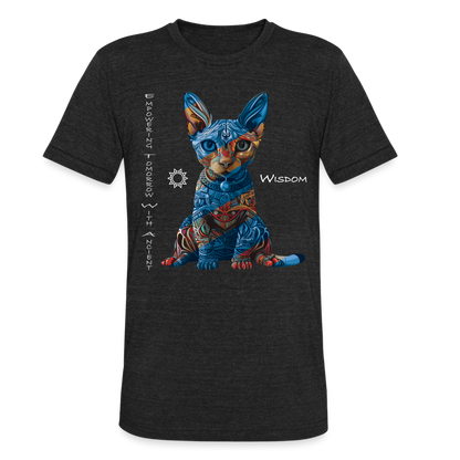 "Empowering Tomorrow With Ancient Wisdom" Egyptian Cat Unisex Tri-Blend T-Shirt - heather black