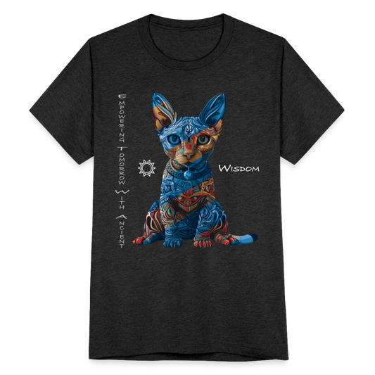 "Empowering Tomorrow With Ancient Wisdom" Egyptian Cat Unisex Tri-Blend T-Shirt - heather black