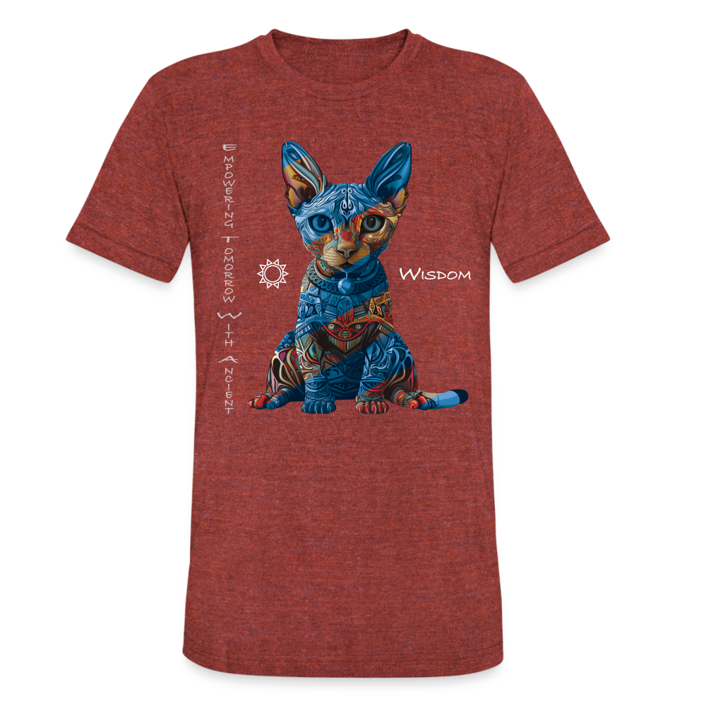 "Empowering Tomorrow With Ancient Wisdom" Egyptian Cat Unisex Tri-Blend T-Shirt - heather cranberry